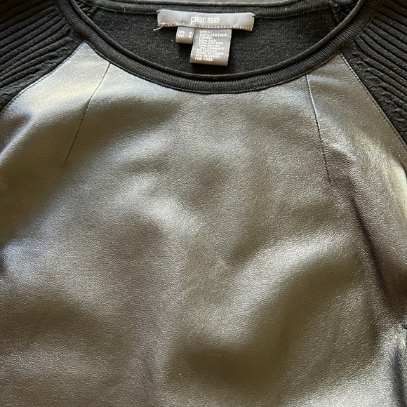 EUC Per Se Leather and Wool Crewneck Sweater size Small - Picture 5 of 5